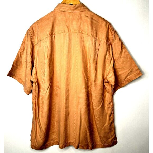 Tommy Bahama Mens Shirt Silk Hawaiian Textured Floral Camp Pink Salmon XL - Picture 2 of 14